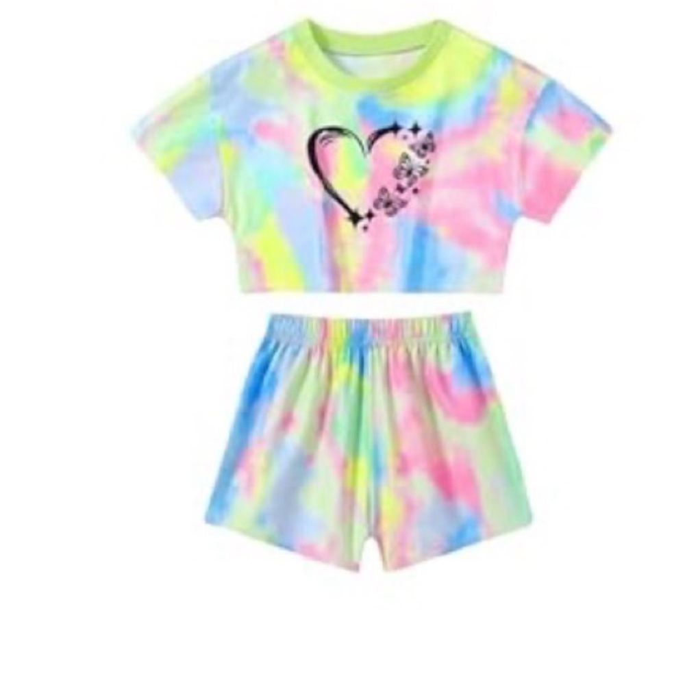 Tie-Dye Heart Crop Top and Shorts Set